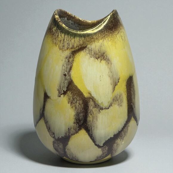 VTG Bay Keramik West Germany 582/12 Yellow Brown Drip Glaze Vase 5" - Picture 8 of 16